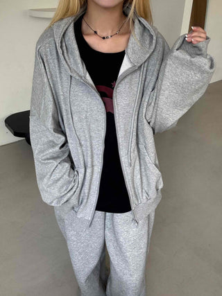 Minimalist Transitional Cotton Plain Zip-up