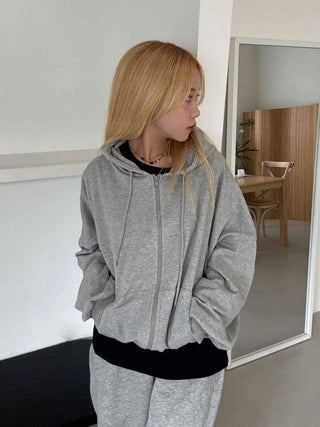 Minimalist Transitional Cotton Plain Zip-up