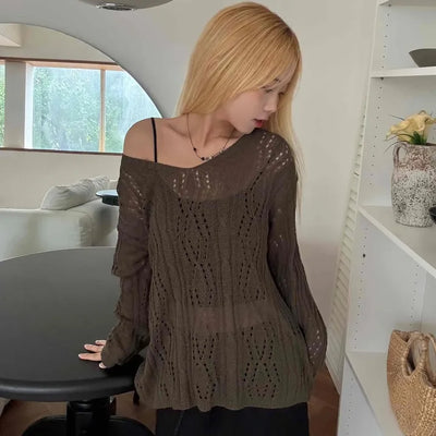 Autumn V-Neck PunchingEyelet Knit