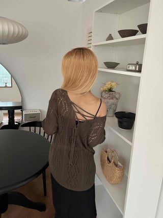 Autumn V-Neck PunchingEyelet Knit