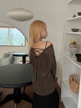 Autumn V-Neck PunchingEyelet Knit