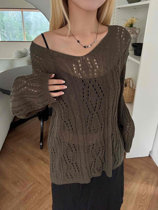 Autumn V-Neck PunchingEyelet Knit