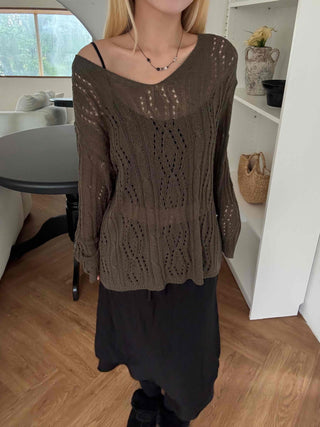 Autumn V-Neck PunchingEyelet Knit