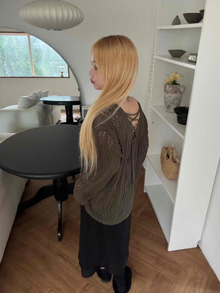 Autumn V-Neck PunchingEyelet Knit