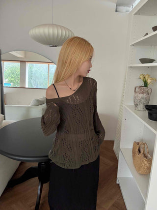 Autumn V-Neck PunchingEyelet Knit