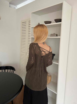 Autumn V-Neck PunchingEyelet Knit