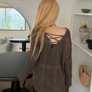 Autumn V-Neck PunchingEyelet Knit