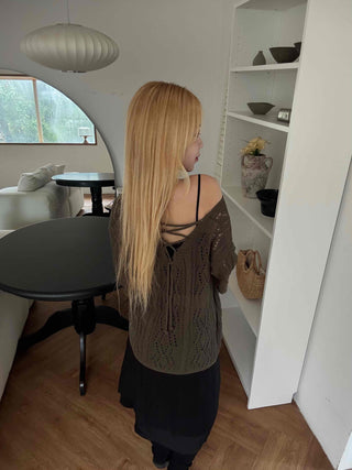 Autumn V-Neck PunchingEyelet Knit
