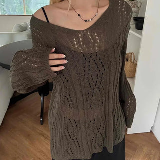 Autumn V-Neck PunchingEyelet Knit
