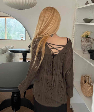 Autumn V-Neck PunchingEyelet Knit