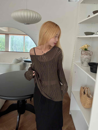 Autumn V-Neck PunchingEyelet Knit