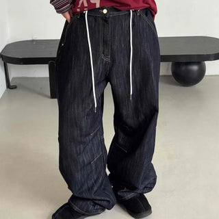 Basic denim oversized long pants