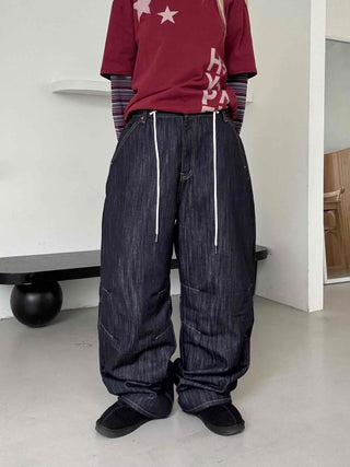 Basic denim oversized long pants