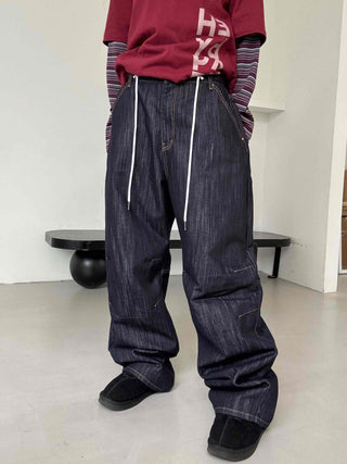 Basic denim oversized long pants