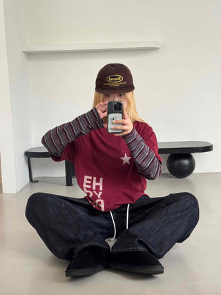 Basic denim oversized long pants