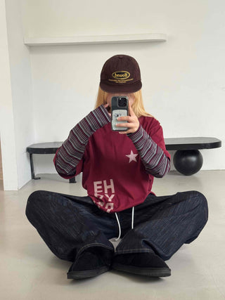 Basic denim oversized long pants