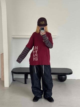 Basic denim oversized long pants
