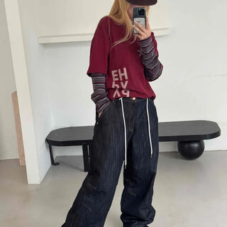 Basic denim oversized long pants