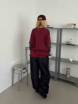 Basic denim oversized long pants