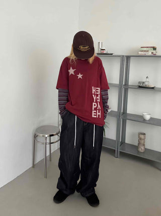 Basic denim oversized long pants