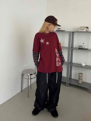 Basic denim oversized long pants