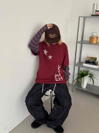 Basic denim oversized long pants