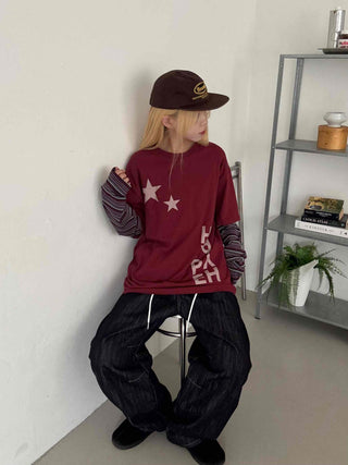 Basic denim oversized long pants