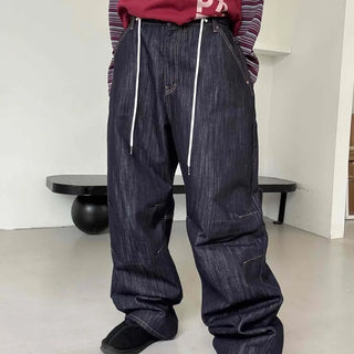 Basic denim oversized long pants