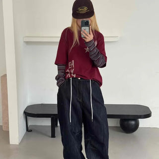 Basic denim oversized long pants