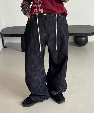 Basic denim oversized long pants