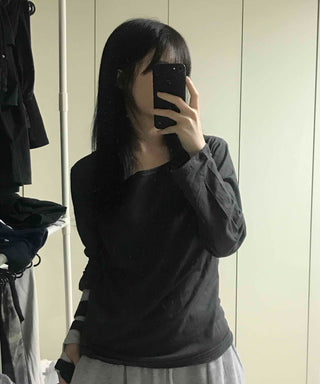 Comfortable Flowy Cotton Plain Long-Sleeve T-Shirt