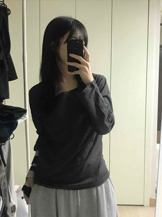 Comfortable Flowy Cotton Plain Long-Sleeve T-Shirt