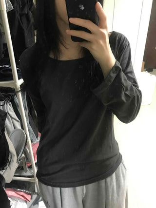Comfortable Flowy Cotton Plain Long-Sleeve T-Shirt