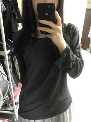 Comfortable Flowy Cotton Plain Long-Sleeve T-Shirt
