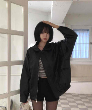 Effortless Chic Autumn Shirt Collar Leather Jacket