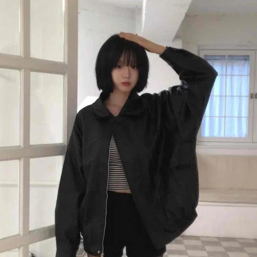Effortless Chic Autumn Shirt Collar Leather Jacket