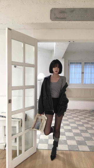 Effortless Chic Autumn Shirt Collar Leather Jacket