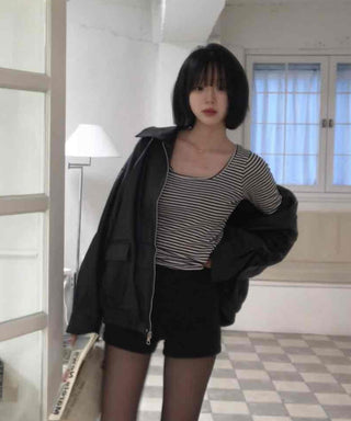 Effortless Chic Autumn Shirt Collar Leather Jacket