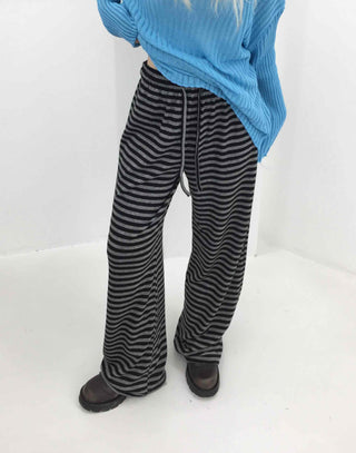 Simple striped elastic waist pants