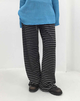 Simple striped elastic waist pants