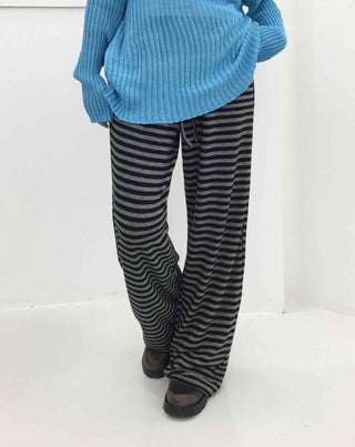 Simple striped elastic waist pants