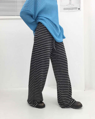 Simple striped elastic waist pants