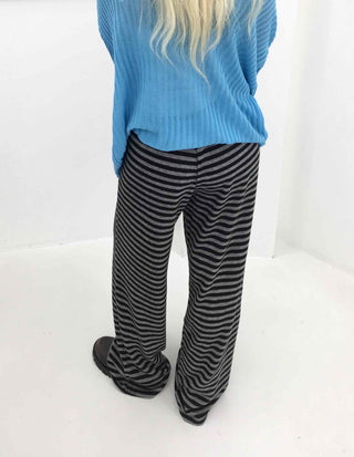 Simple striped elastic waist pants