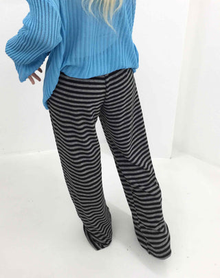 Simple striped elastic waist pants