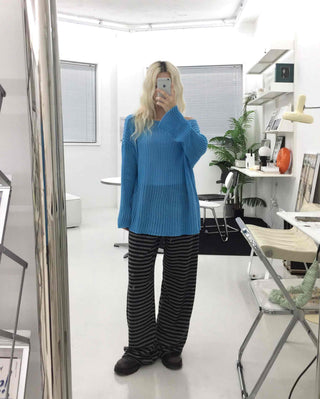 Simple striped elastic waist pants