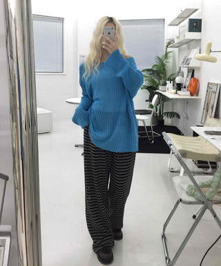 Simple striped elastic waist pants