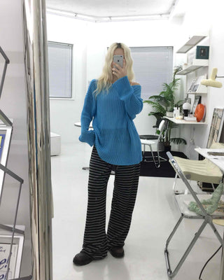 Simple striped elastic waist pants