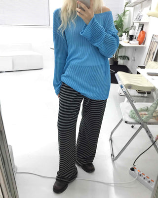 Simple striped elastic waist pants