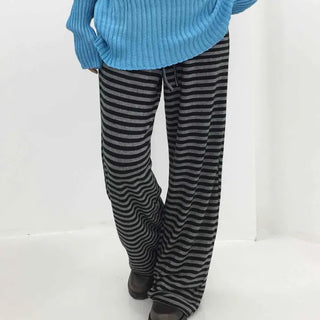 Simple striped elastic waist pants