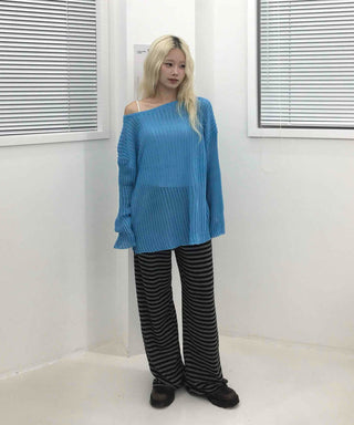 Simple striped elastic waist pants